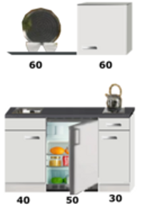 Kitchenette 120 met koelkast, kookplaat en een wandkast 60cm RAI-5959