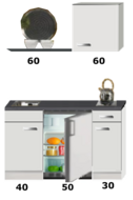 Kitchenette 120 met koelkast, kookplaat en een wandkast 60cm RAI-5959