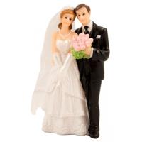 Folat Bruidspaar met boeket - 10 x 5 cm - bruiloft - huwelijk versiering - taart decoratie