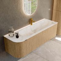 Badmeubel Mondiaz Kurve-Dlux | 145 cm | Meubelkleur Oak | Wastafelkleur Frappe | Solid surface | Rechts spoelbak | 1 kraangat