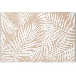 1x placemats palm bladeren print - linnen - 45 x 30 cm - beige/wit