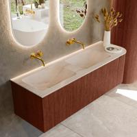 Badmeubel Mondiaz Kurve-Dlux | 145 cm | Meubelkleur Ruby | Wastafelkleur Meli | Solid surface | Dubbel / Links spoelbak | Zonder kraangat(en)