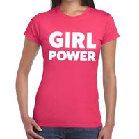 Girl Power tekst t-shirt roze dames - thumbnail