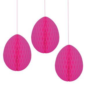 Pasen thema versiering - 3x - papier - hangend paasei van 20 cm aan koord - roze