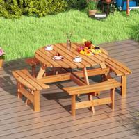 Ronde Picknicktafelset voor 2-8 Personen Ronde Kampeertafel met 4 Ingebouwde Banken 5 cm Parasolgat Buitentafel en Stoelen