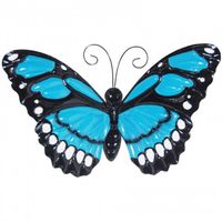 Wanddecoratie Blauwe vlinder metaal bewegende vleugels - thumbnail