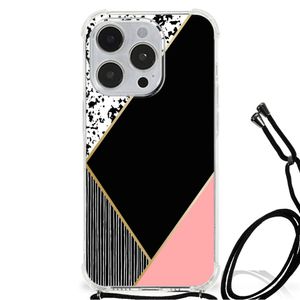 iPhone 14 Pro Shockproof Case Zwart Roze Vormen