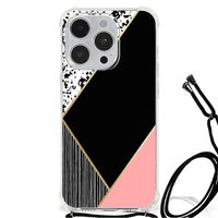 iPhone 14 Pro Shockproof Case Zwart Roze Vormen