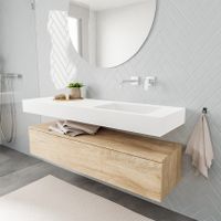 Mondiaz Alan badmeubel 150 cm washed oak 1 lade vrijhangend wastafel rechts zonder kraangat wit