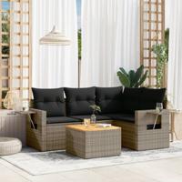 5-delige Loungeset met kussens poly rattan grijs