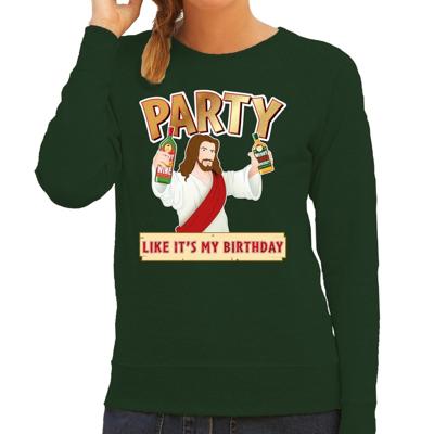 Foute kersttrui - Jesus Party like it is my birthday - groen - voor dames - kerstkleding Foute kersttrui - Jesus Party like it is my birthday - groen - voor dames - kerstkleding