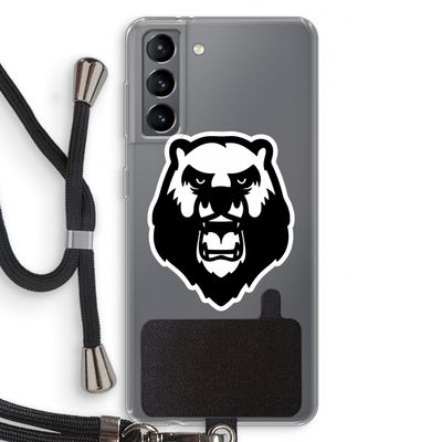 Angry Bear (white): Samsung Galaxy S21 Transparant Hoesje met koord