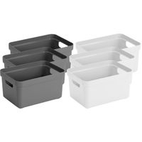 Set van 6x stuks opbergboxen/opbergmanden 5 liter kunststof wit en antraciet