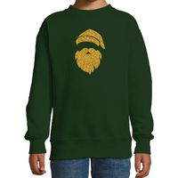 Kerstman hoofd Kerstsweater / Kersttrui groen voor kinderen met gouden glitter bedrukking