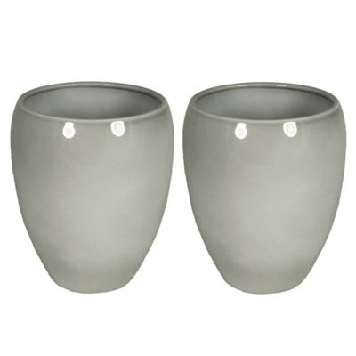 2x stuks bloemen vaas/vazen bloempot grijs van keramiek D25 x H28 cm