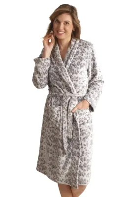 Cocodream dames badjas fleece - Panter - Warme winter ochtendjas