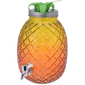 Glazen water/limonade/drank dispenser ananas geel/oranje 4,7 liter - Drankdispensers