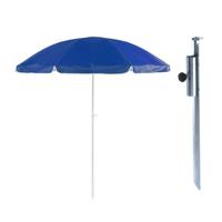 Parasol met metalen grondharing - blauw - polyester - Dia 200 cm - verstelbaar