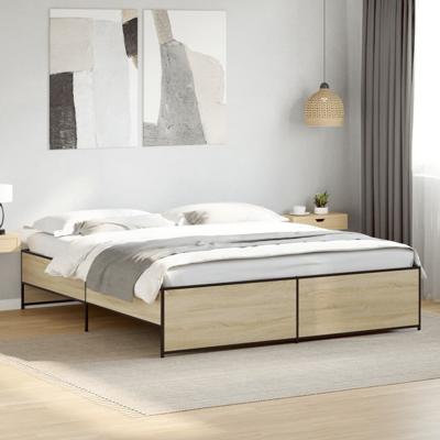 Bedframe bewerkt hout metaal sonoma eikenkleurig 200x200 cm