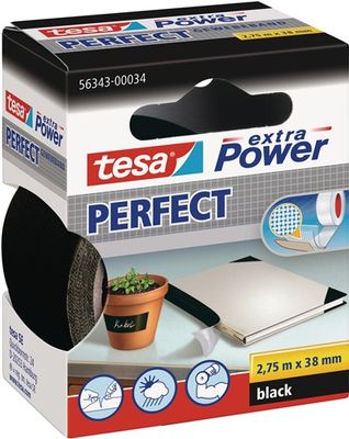 Tesa Weefseltape | zwart | lengte 2,75 m | breedte 38 mm wiel | 6 stuks - 56343-00034-03 56343-00034-03