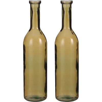 Set van 2x stuks transparante/okergele fles vaas/vazen van eco glas 18 x 75 cm