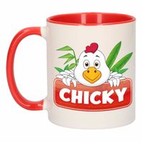 Kippen theebeker rood / wit Chicky 300 ml - thumbnail