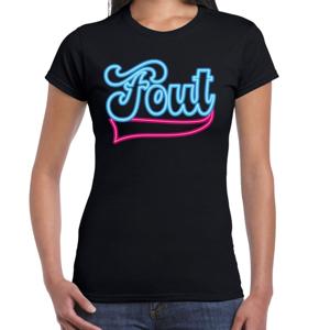 Verkleed T-shirt dames - Fout - zwart - blauw neon - themafeest fout/goud/stout