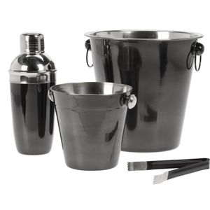 RVS barset / cocktailset / giftset met cocktailshaker 4-delig zwart glans   -