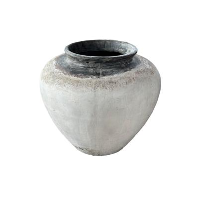 Jinsu Witte ronde GRC pot met donkere rand M