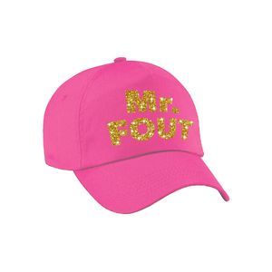 Mr. FOUT pet /cap roze met goud bedrukking heren