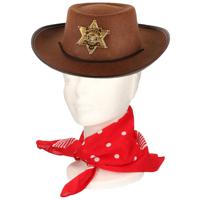 Verkleedset cowboyhoed Sheriff - bruin - met rode hals zakdoek - voor kinderen