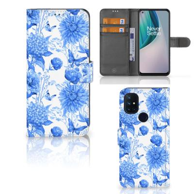Hoesje voor OnePlus Nord N10 Flowers Blue Hoesje voor OnePlus Nord N10 Flowers Blue