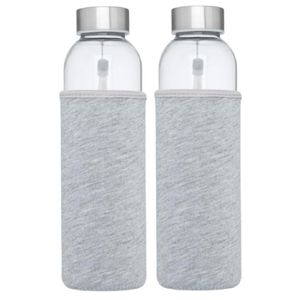 2x stuks glazen waterfles/drinkfles met grijze softshell bescherm hoes 500 ml