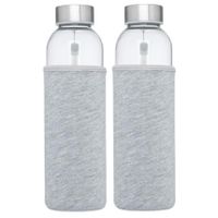 2x stuks glazen waterfles/drinkfles met grijze softshell bescherm hoes 500 ml