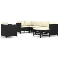 vidaXL 7-delige Loungeset met kussens poly rattan zwart