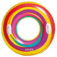 Intex opblaasbare gekleurde zwemband/zwemring ringenprint 91 cm - thumbnail