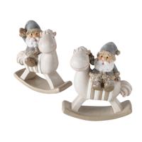 Boltze Home Kerstman op schommelpaard hars h11cm