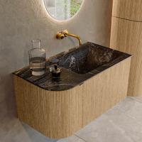 Badmeubel Mondiaz Kurve-Dlux | 85 cm | Meubelkleur Oak | Wastafelkleur Lava | Solid surface | Rechts spoelbak | Zonder kraangat(en)