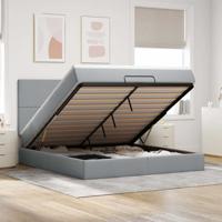 Ottoman bed met matras en LED's 160x200cm stof lichtgrijs