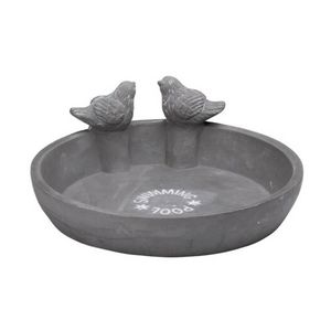 Vogelbad/voederschaal - grijs - cement - D24 x D8 x H9 cm - drinkschaal voor tuinvogels - Vogelvoederschalen