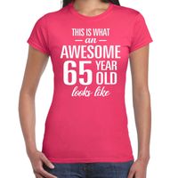 Awesome 65 year / 65 jaar cadeau t-shirt roze dames - thumbnail