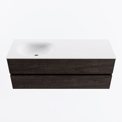 MONDIAZ VICA 130cm badmeubel onderkast Dark Brown 2 lades. Wastafel MOON links zonder kraangat, kleur Talc.
