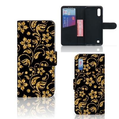 Samsung Galaxy M10 Hoesje Gouden Bloemen | Portemonnee hoesje Samsung Galaxy M10 Hoesje Gouden Bloemen | Portemonnee hoesje