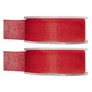 2x Hobby/decoratie rode organza sierlinten 2,5 cm/25 mm x 20 meter