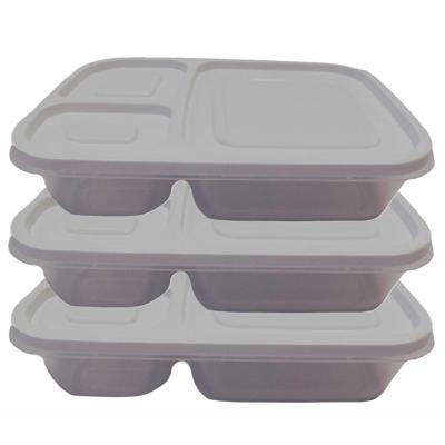 Vershoudbakjes - 3x - 1.15L - 3-vaks - 23 cm - mealprep - bewaarbakjes - lichtgrijs