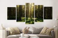 Karo-art Schilderij -Magisch bos, groen,   5 luik, 200x100cm, Premium print - thumbnail