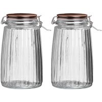 Voorraadpot/bewaarpot - 2x - 1,8L - glas - met beugelsluiting - koperen deksel