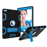 Contrast kleur silicone + PC schokbestendig geval voor iPad 9 7 inch (2018/2017) met houder (blauw)