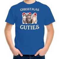 Kitten Kerst t-shirt / outfit Christmas cuties blauw voor kinderen - thumbnail