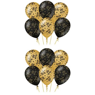 16x stuks luxe Sarah/50 jaar feest ballonnen - goud/zwart - latex - ca 30 cm